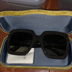Gucci oversized black crystal sunglasses